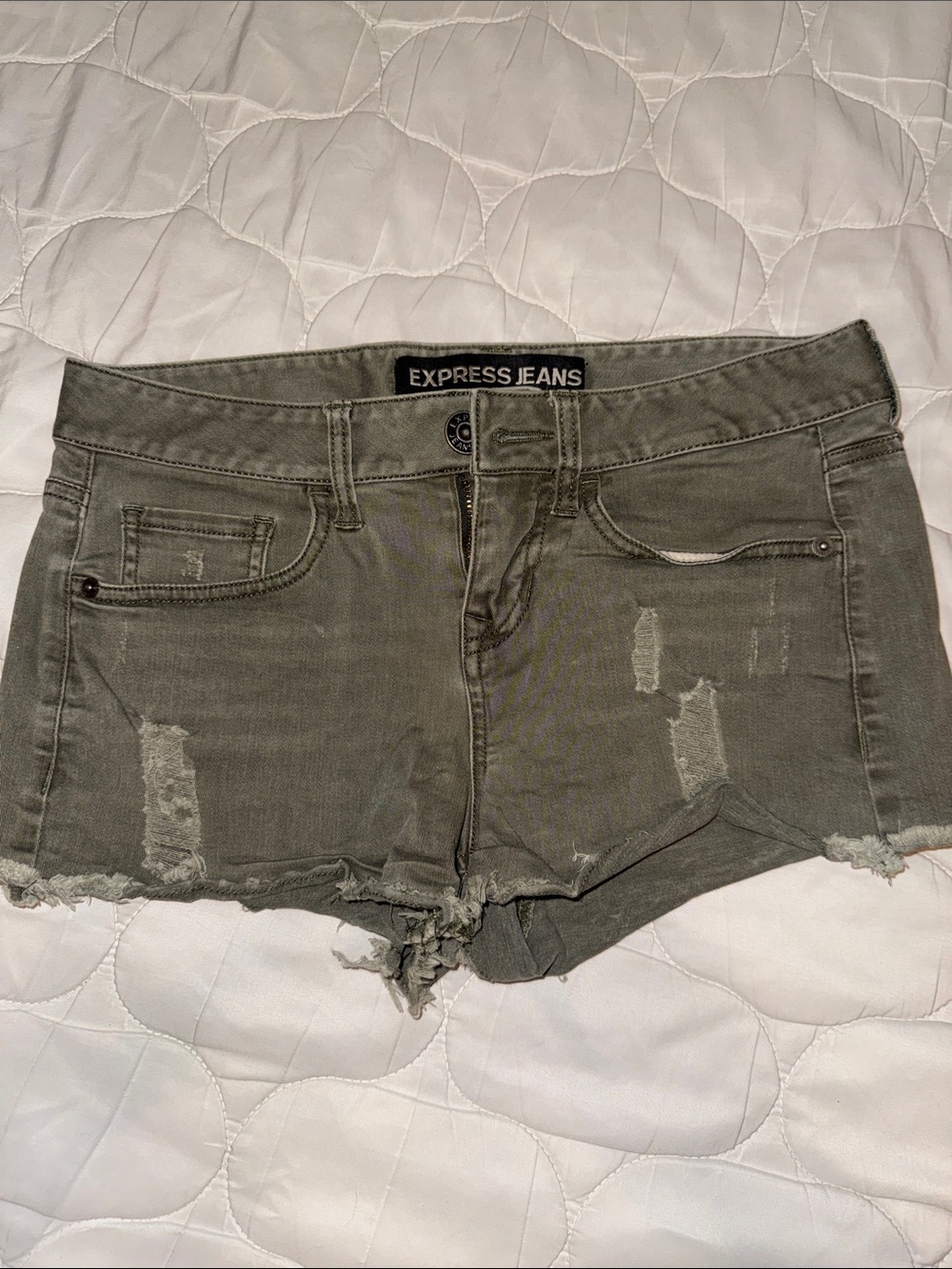 Women's Distressed Olive Green Denim Shorts